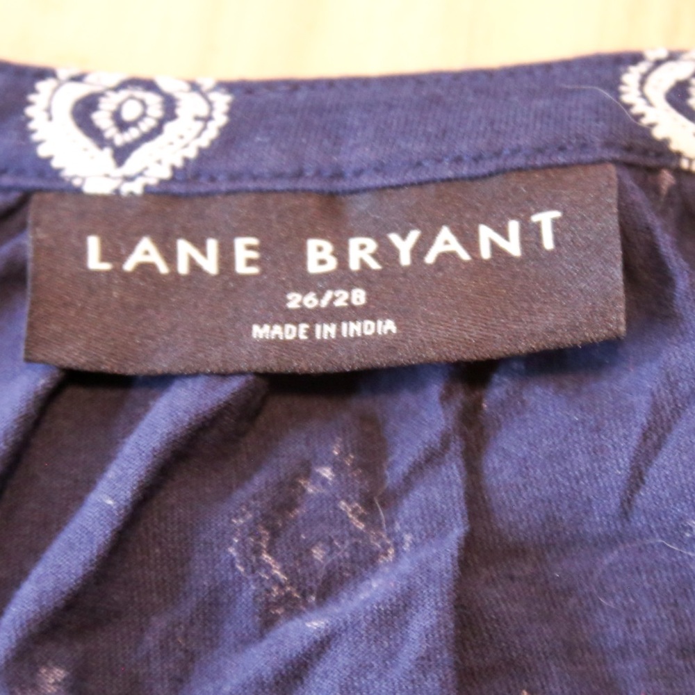 Lane Bryant 26/28 Navy Boho Print Peasant Top Puff Sleeve Plus Size - Picture 11 of 14